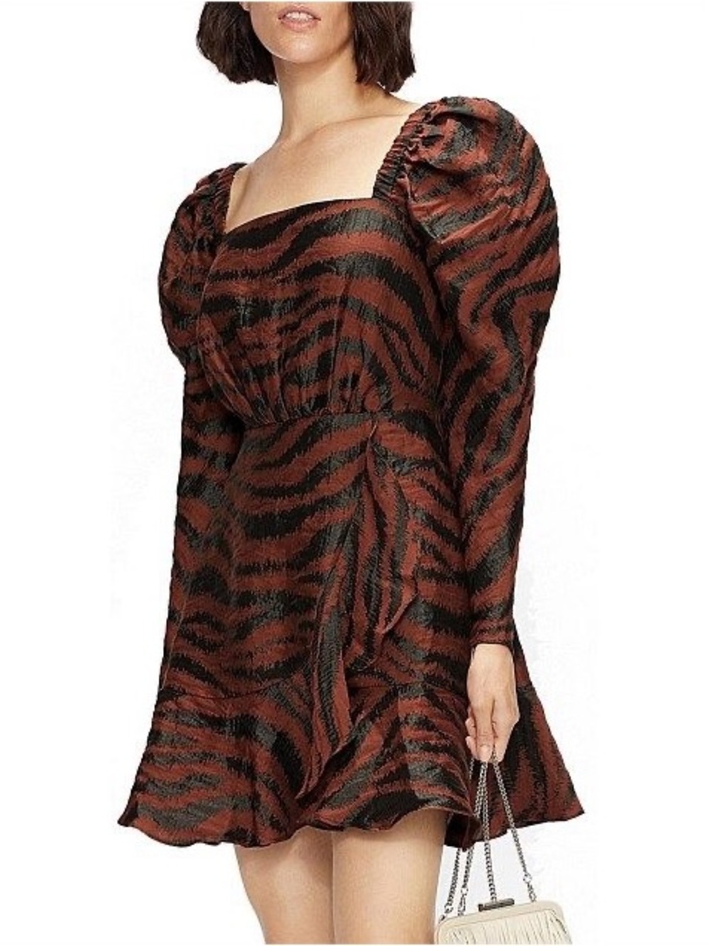 Ted Baker Brodii Exaggerated Shoulder Mini Dress Brown/Black Tiger Print 2/Small